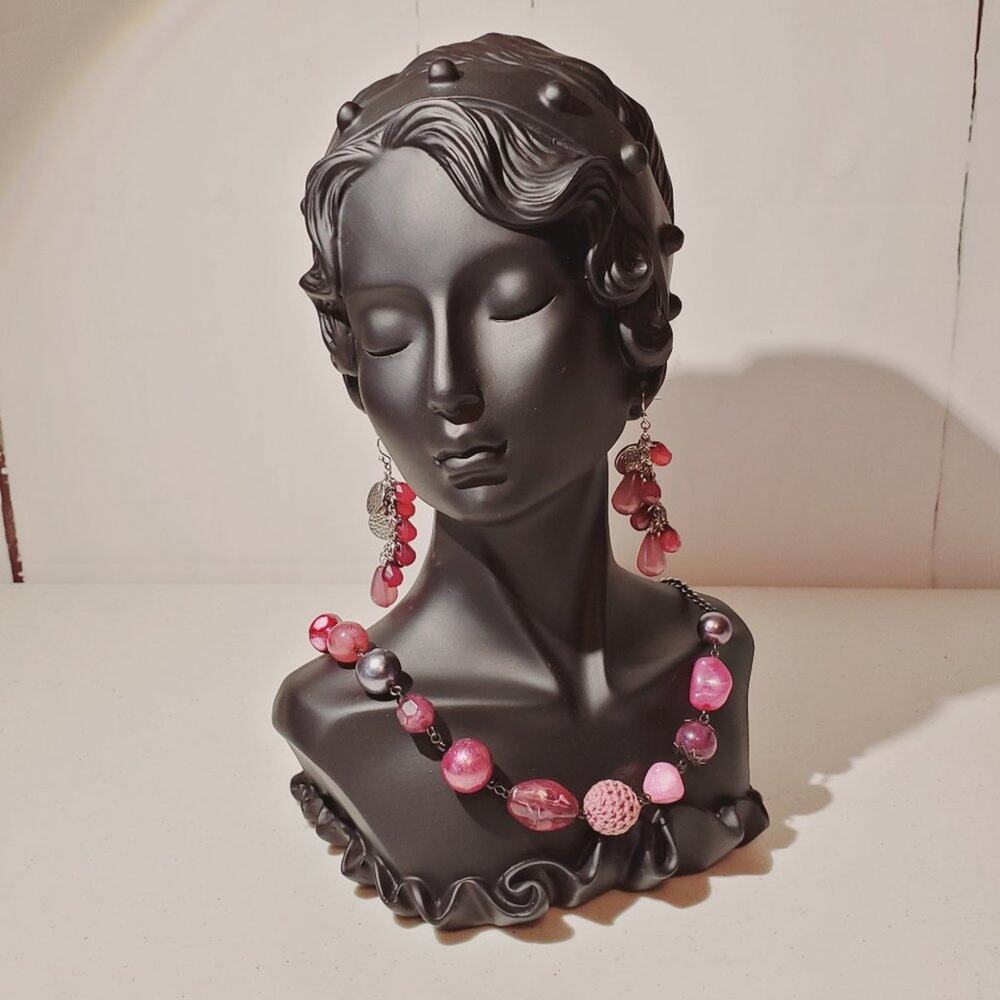 Unbranded Fuchsia Beaded Necklace Earring Costume Jewelry Set - Picture 11 of 11